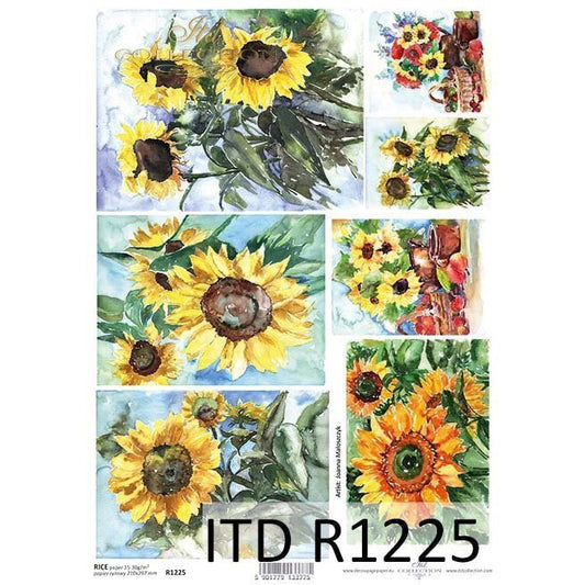 R1225 - Decoupage Rice Paper - Rice paper painting * sunflowers, flowers Decoupage paper * artist Joanna Małoszczyk