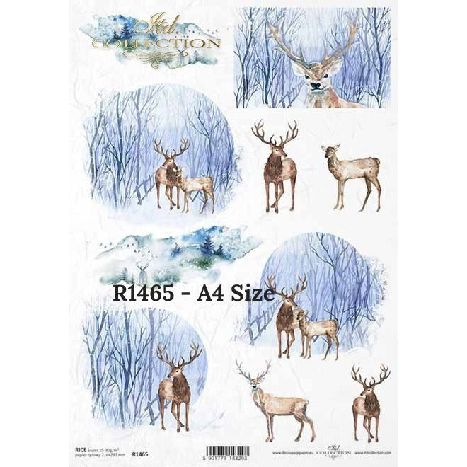 R1465 - Decoupage Rice Paper - Christmas, winter, animals, forest, mountains, deer,