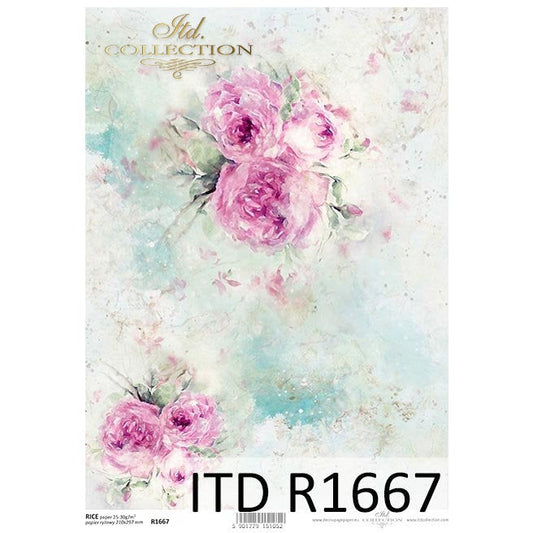 R1667 - Decoupage Rice Paper - Spring Shabby Chic, background, wallpaper, watercolor, collage, pastel roses