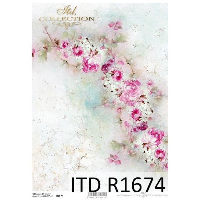 R1674 - Decoupage Rice Paper - Spring Shabby Chic, background, wallpaper, watercolor, collage, pastel roses