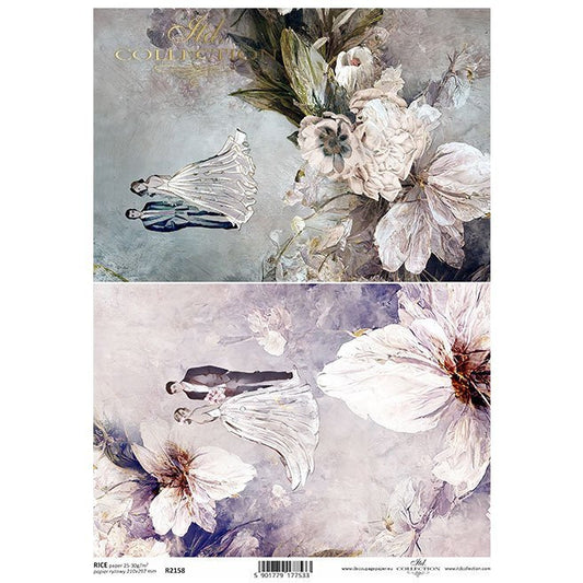 R2158 - Decoupage Rice Paper - plant motifs, floral motifs, background, wallpaper, collage, plants, flowers, young couple, marriage, wedding