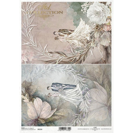 R2159 - Decoupage Rice Paper - plant motifs, floral motifs, background, wallpaper, collage, plants, flowers, young couple, marriage, wedding
