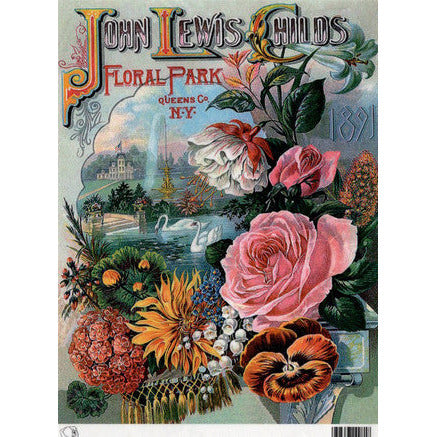 TT102 -A4 - Decoupage Rice Paper - Calambour - Vintage Seed Catalog - John Lewis Childs 1891 Floral Park Catalog