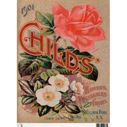 TT110 -A4 - Decoupage Rice Paper - Calambour - Vintage Seed Catalog - Childs 1901 Flower Vegetables and Fruits