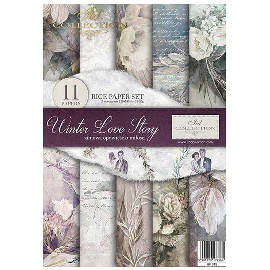 RP049 - Decoupage Rice Paper Set of 11 Papers -  Creative Set Winter Love Story