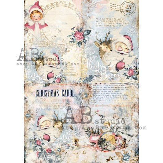 0366 - Rice Paper - AB Studios Shabby Vintage Santa, Reindeer, and Sleigh