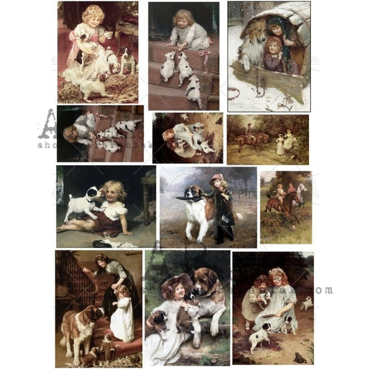 0388 - Rice Paper - AB Studios 12 Mini Scenes - Vintage Dog and Child