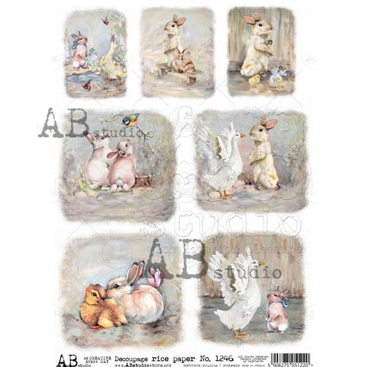 1246 - Rice Paper - Paper Designs -  7  Different Watercolor Mini Easter Scenes