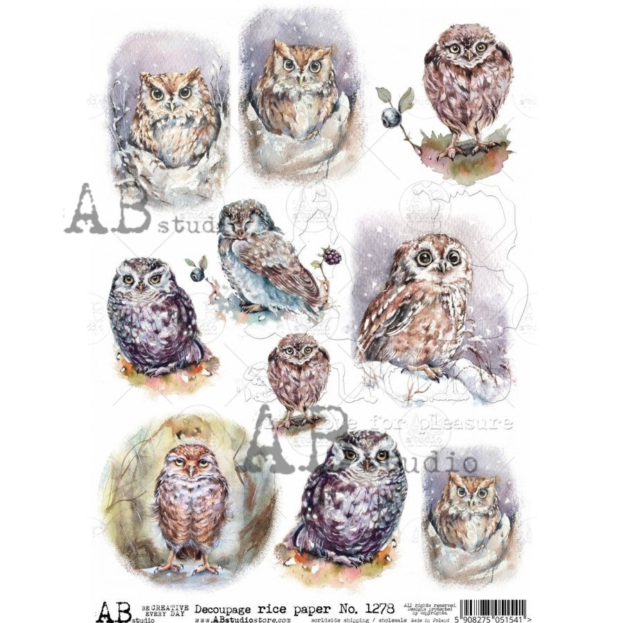 1278 - Rice Paper - Paper Designs - Watercolor Owls