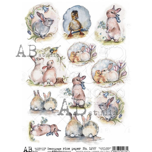 1297 - Rice Paper - Paper Designs - Little Watercolor Bunnies